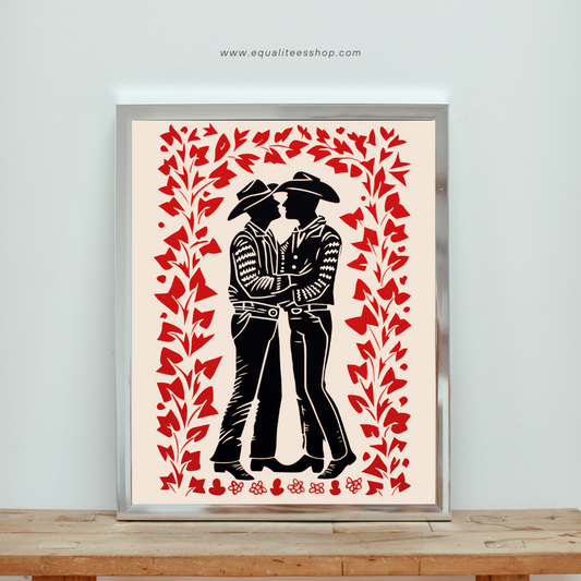 Kissing Cowboys Art Print